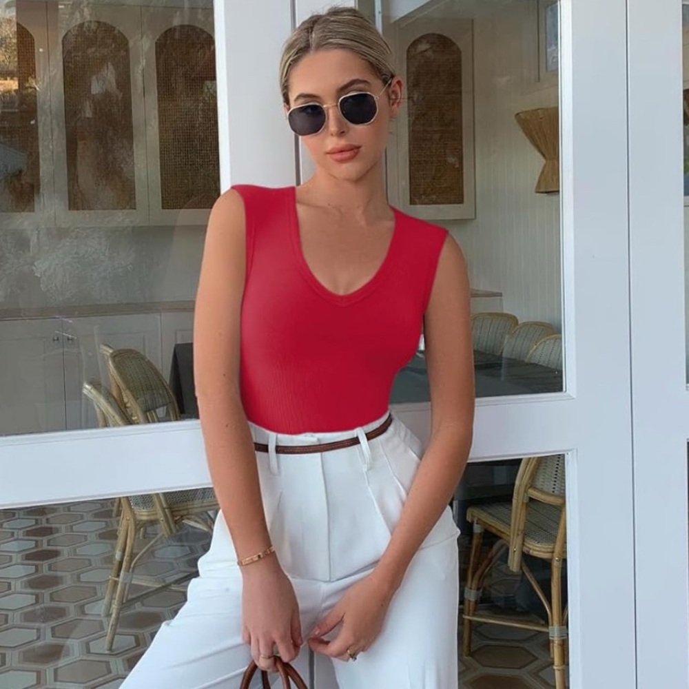 ReoRia Red Sleeveless Ribbed Bodysuit